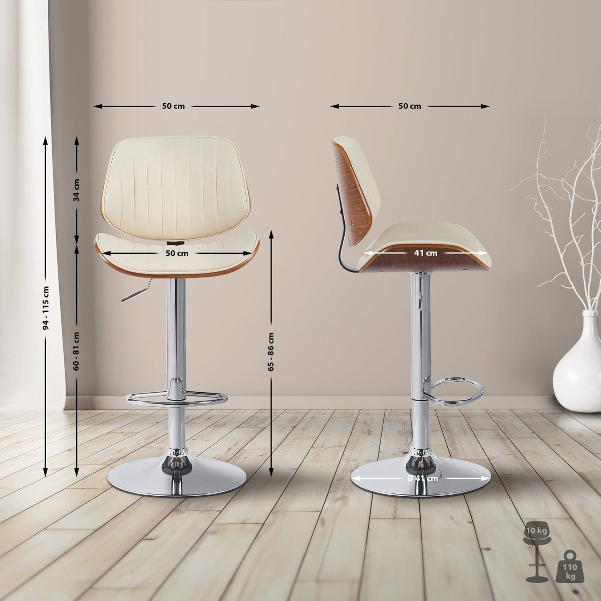 Barkruk Clawson kunstleer walnoot/creme,chroom walnuss/creme