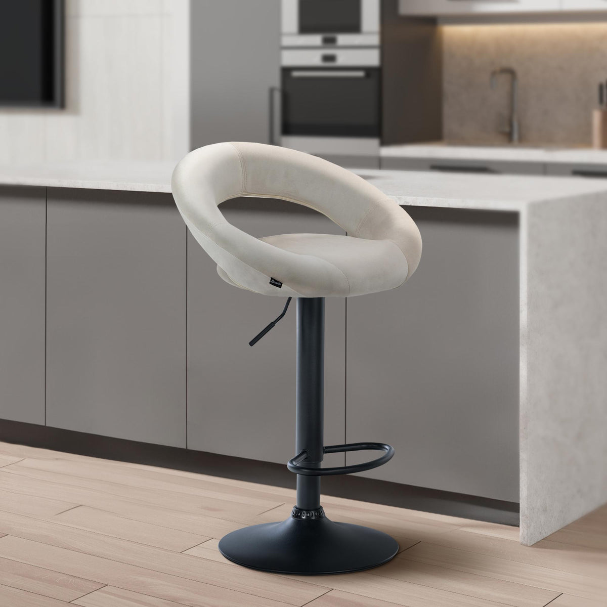 Barkruk Olinda fluweel creme,zwart creme