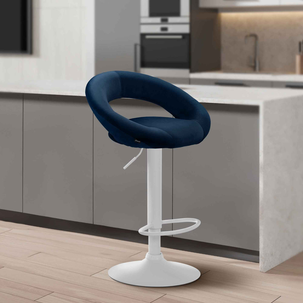 Barkruk Olinda fluweel blauw,wit blau