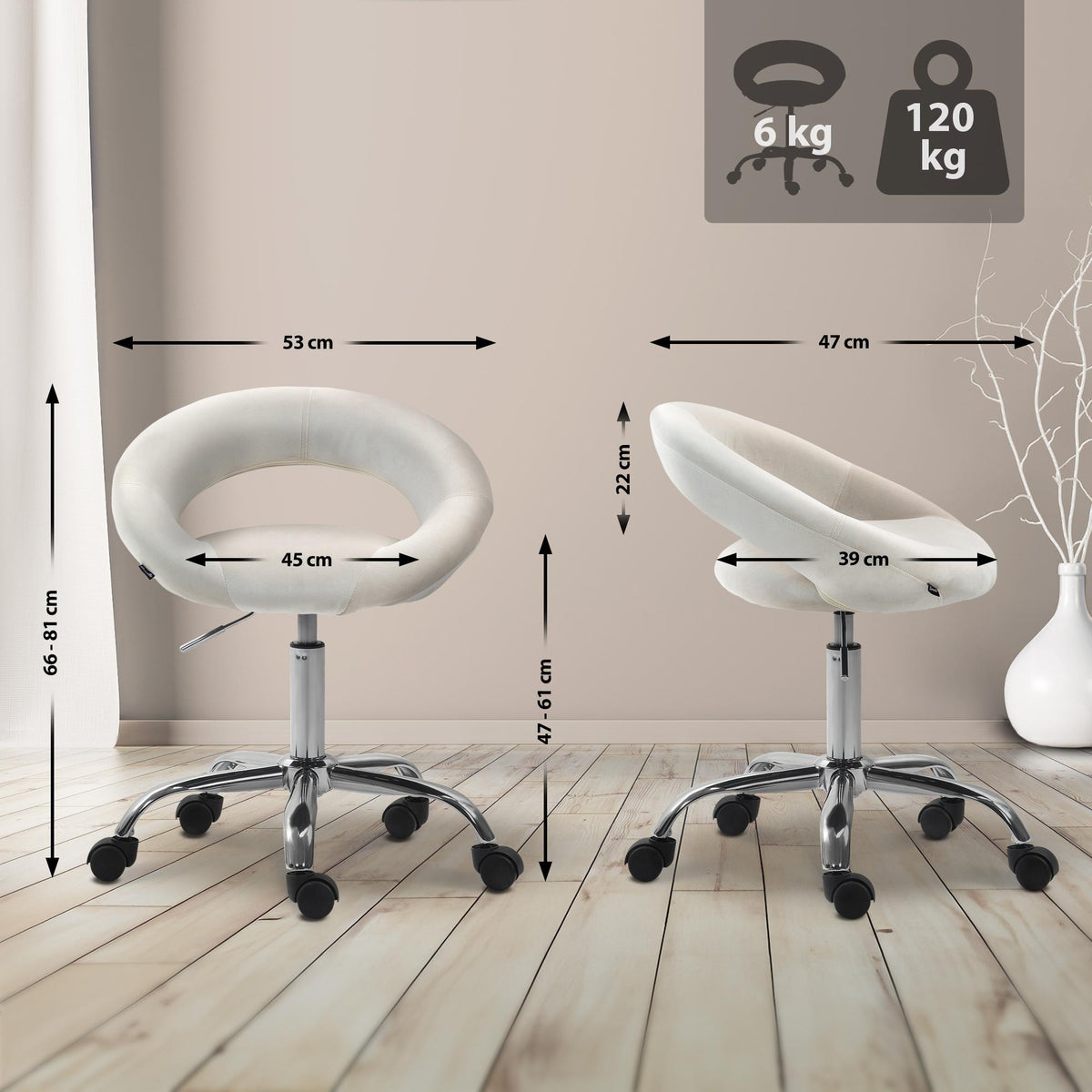 Werkkruk Olinda fluweel creme creme