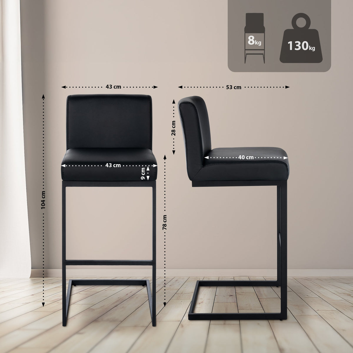 Barkruk Hopewell kunstleer zwart schwarz