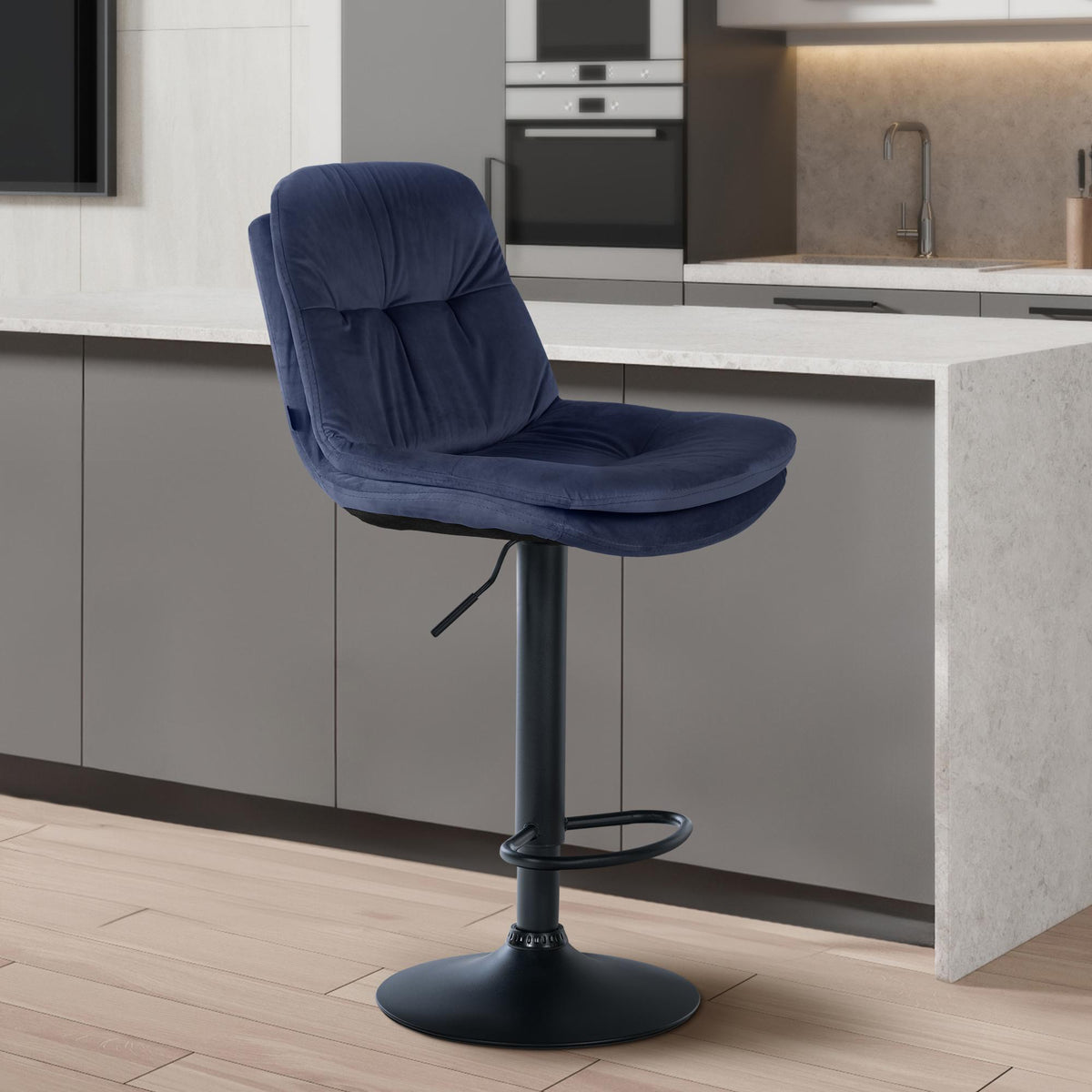 Barkruk Laurel fluweel blauw,Metaal mat zwart blau