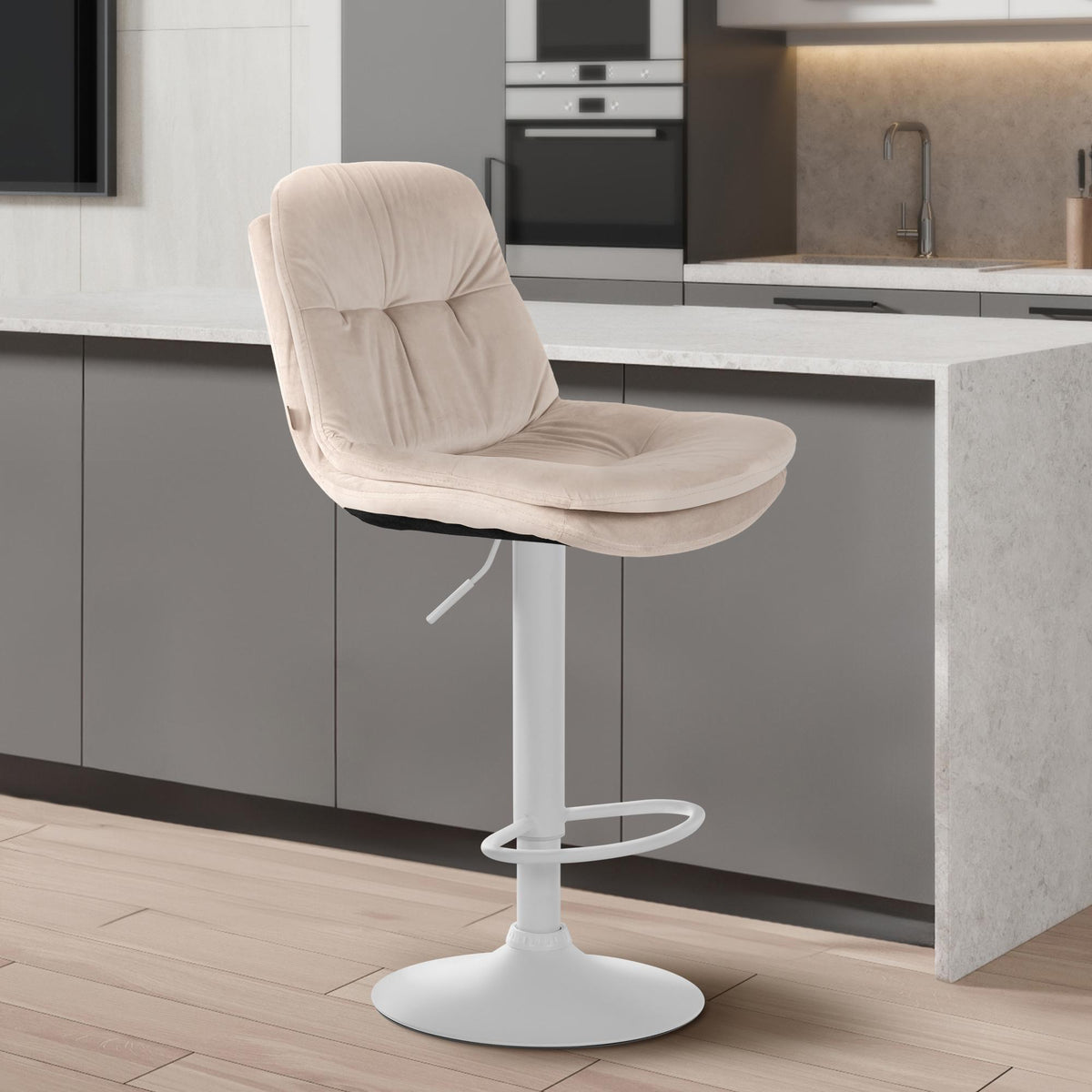 Barkruk Laurel fluweel creme,Metaal mat wit creme
