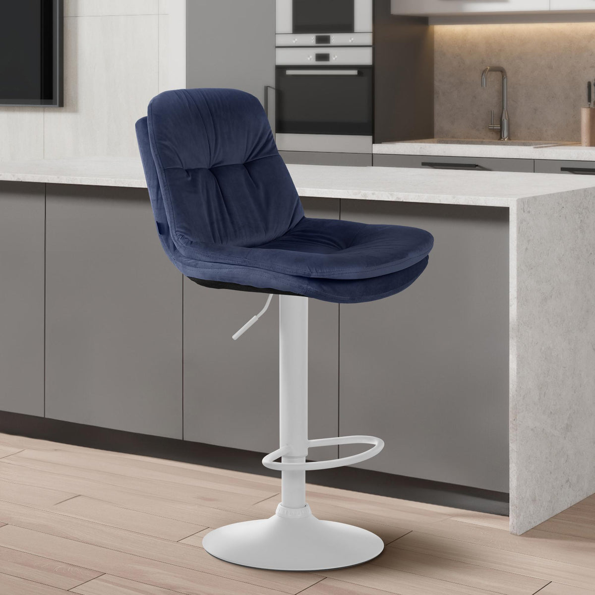 Barkruk Laurel fluweel blauw,Metaal mat wit blau