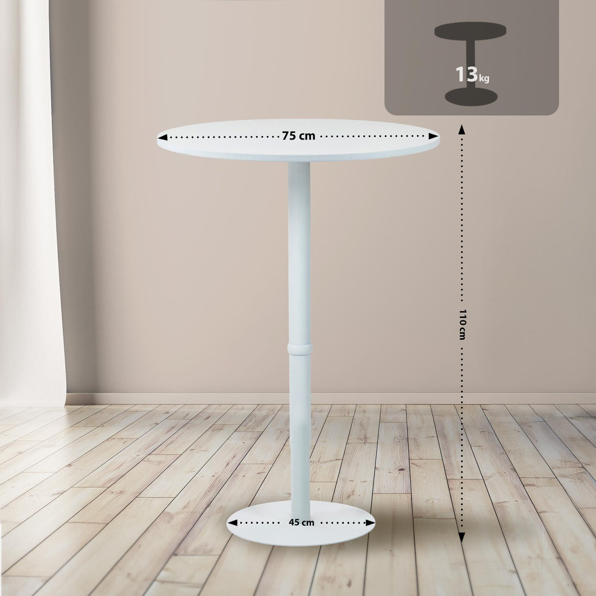 Statafel Hereford rond wit/wit,75 cm weiß/weiß