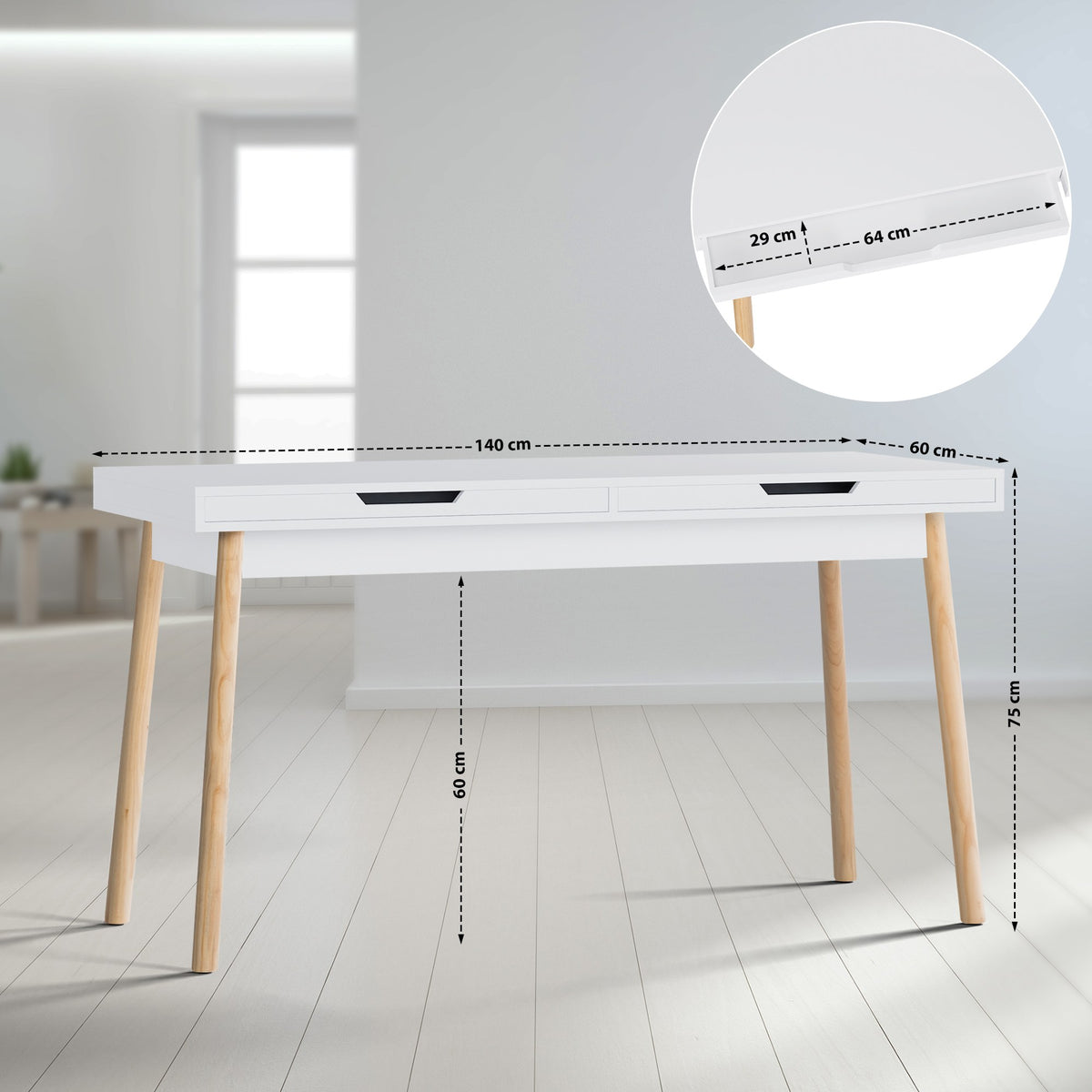 Bureau Porto V2 140 cm weiß