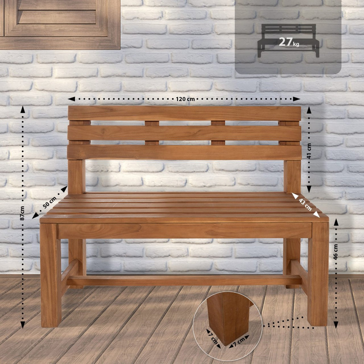Tuinbank Augusta teak,120 cm teak