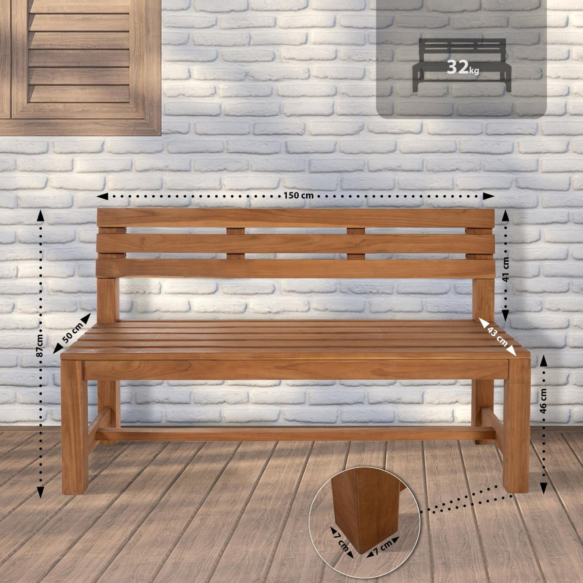 Tuinbank Augusta teak,150 cm teak