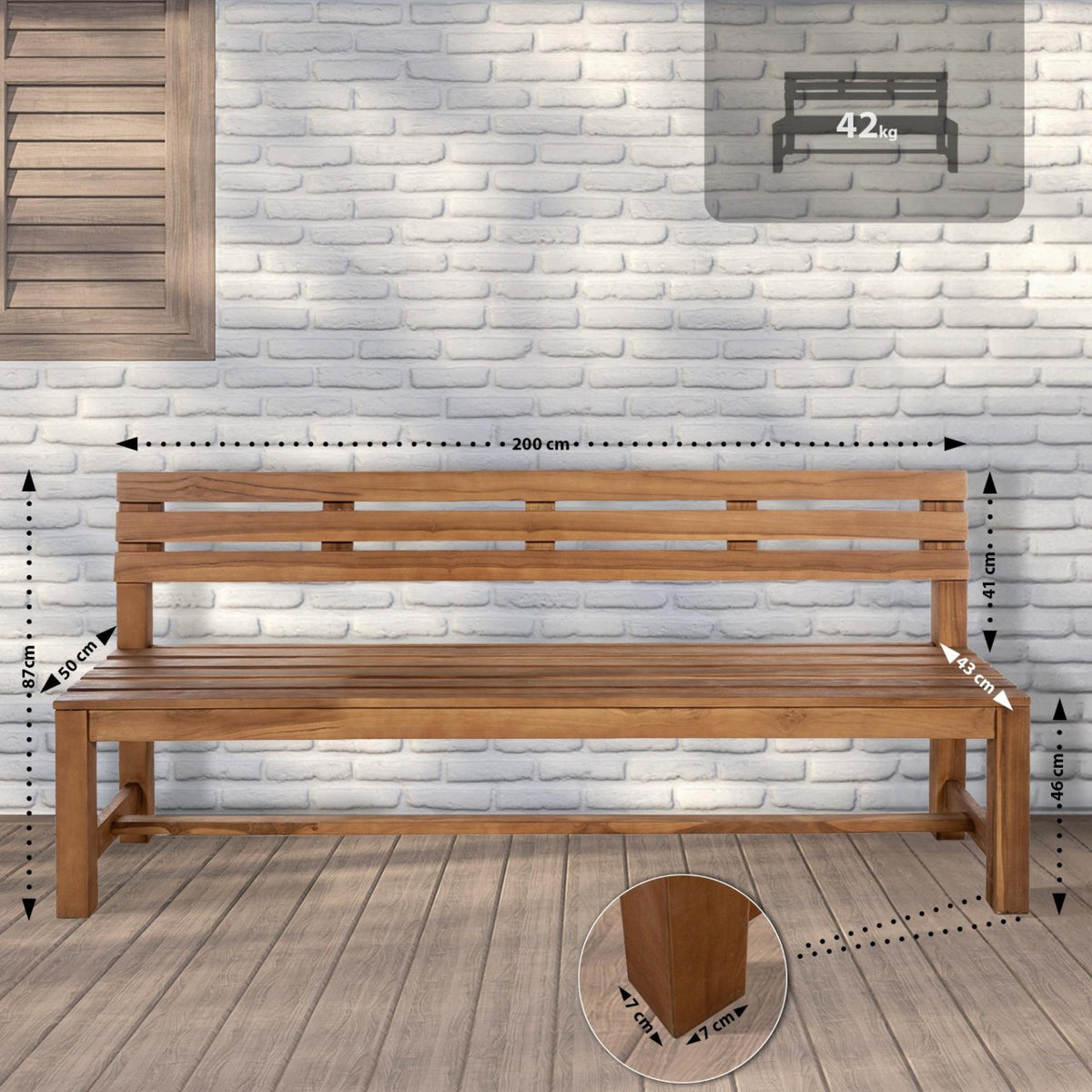 Tuinbank Augusta teak,200 cm teak
