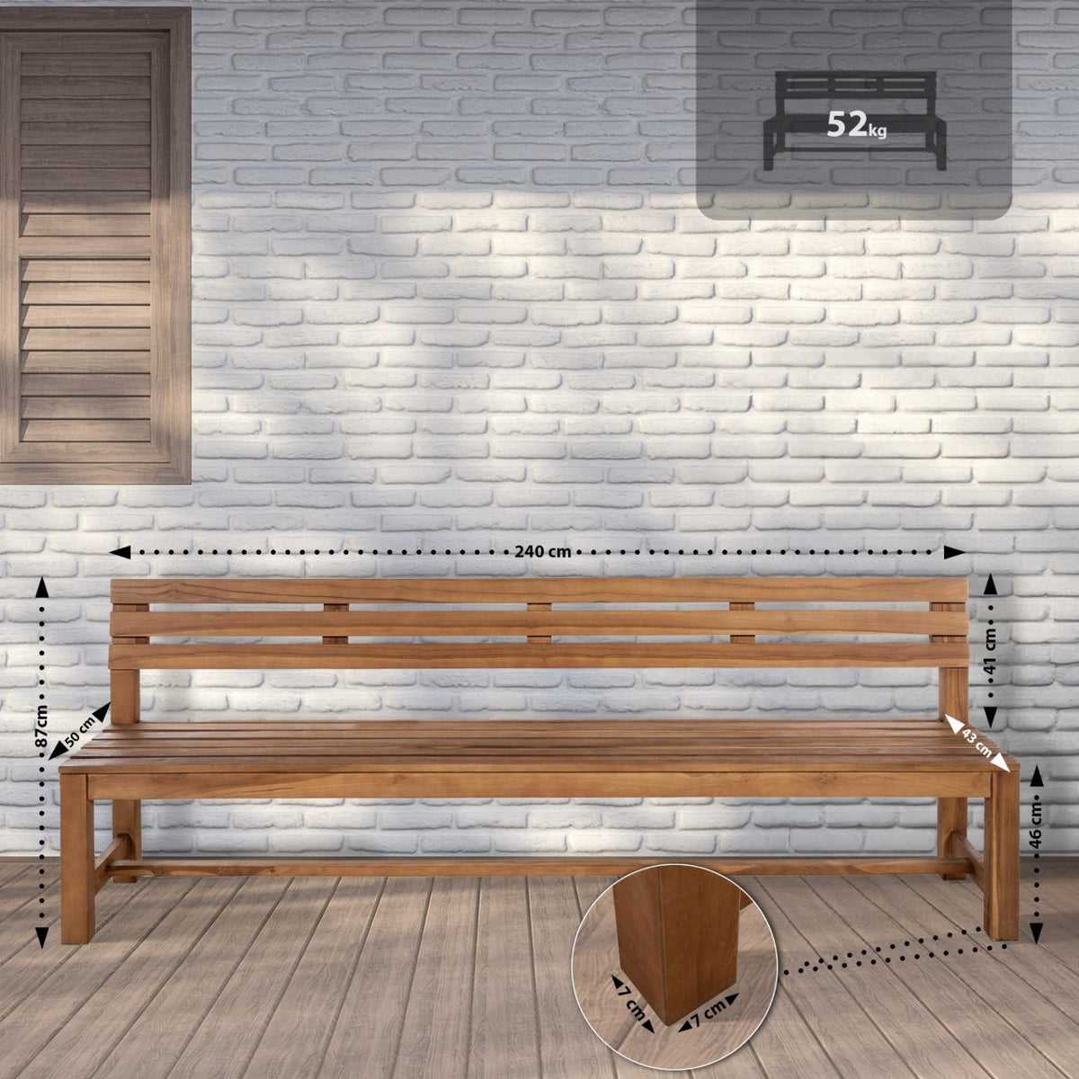 Tuinbank Augusta teak,240 cm teak
