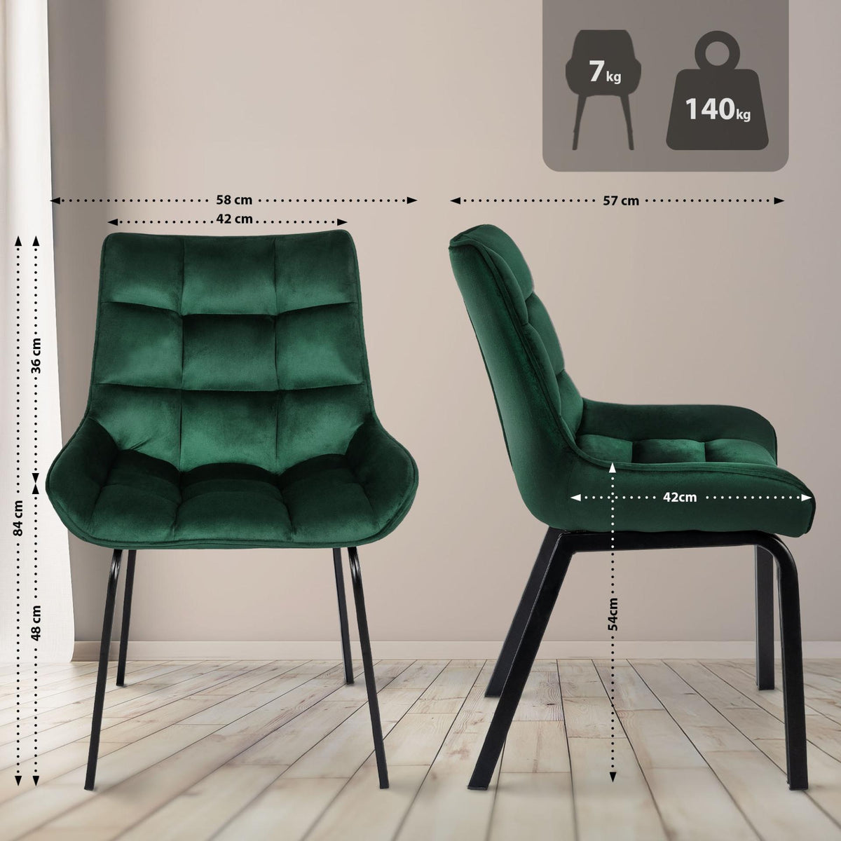 Eetkamerstoel Saranda groen,Fluweel grün