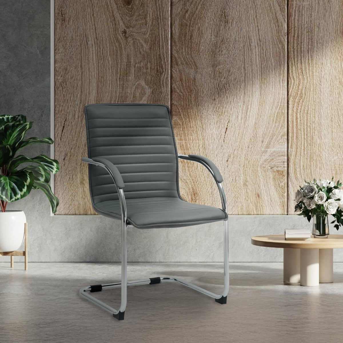Set van 2 Eetkamerstoelen Tira kunstleer grijs grau