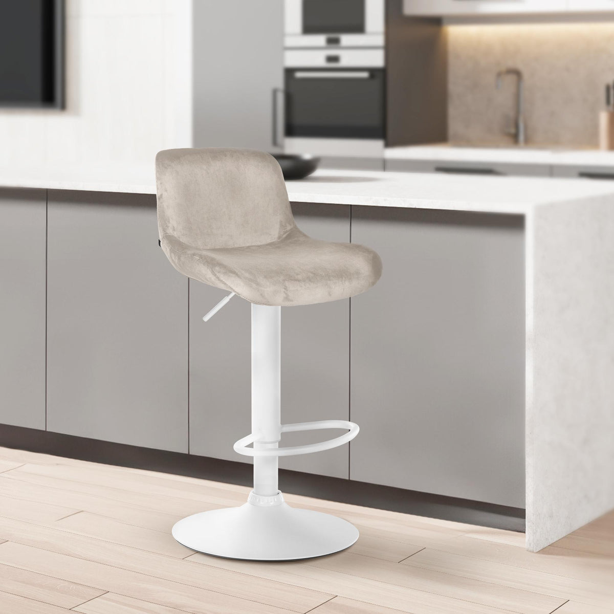 Barkruk Solon wit frame creme,Fluweel creme