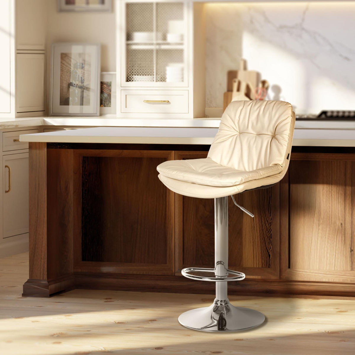 Barkruk Laurel kunstleer creme,Metaal in chroomoptiek creme