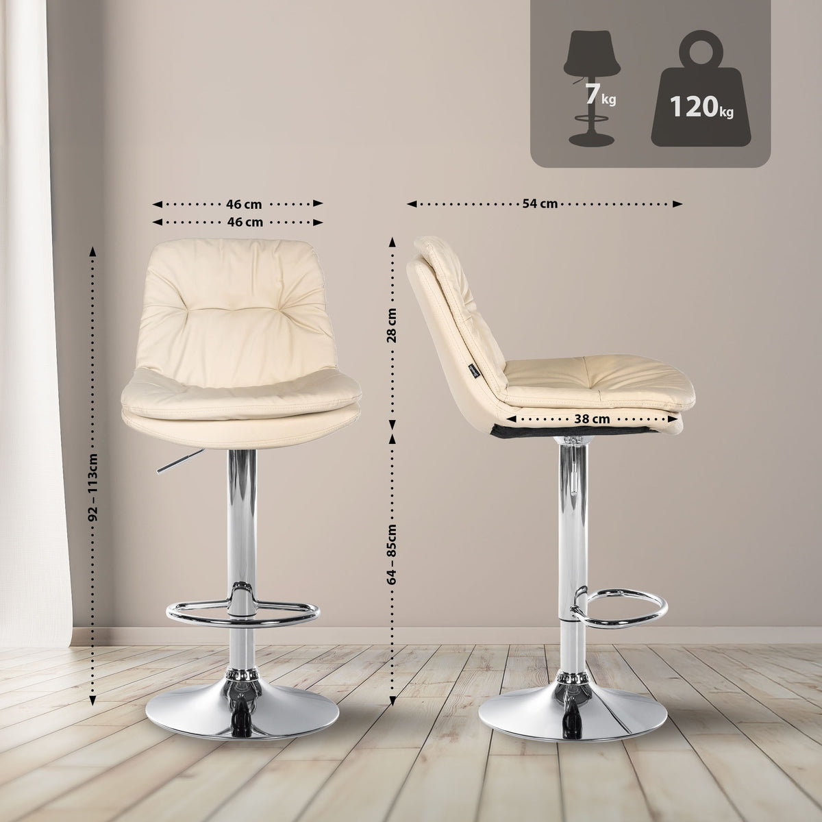 Barkruk Laurel kunstleer creme,Metaal in chroomoptiek creme