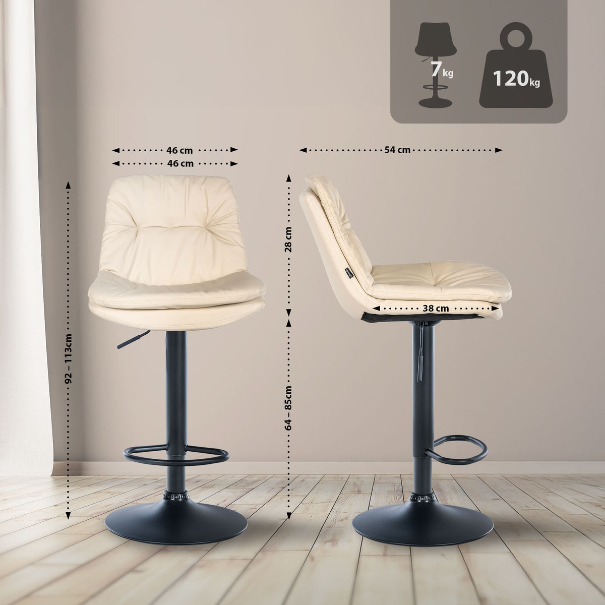 Barkruk Laurel kunstleer creme,Metaal mat zwart creme