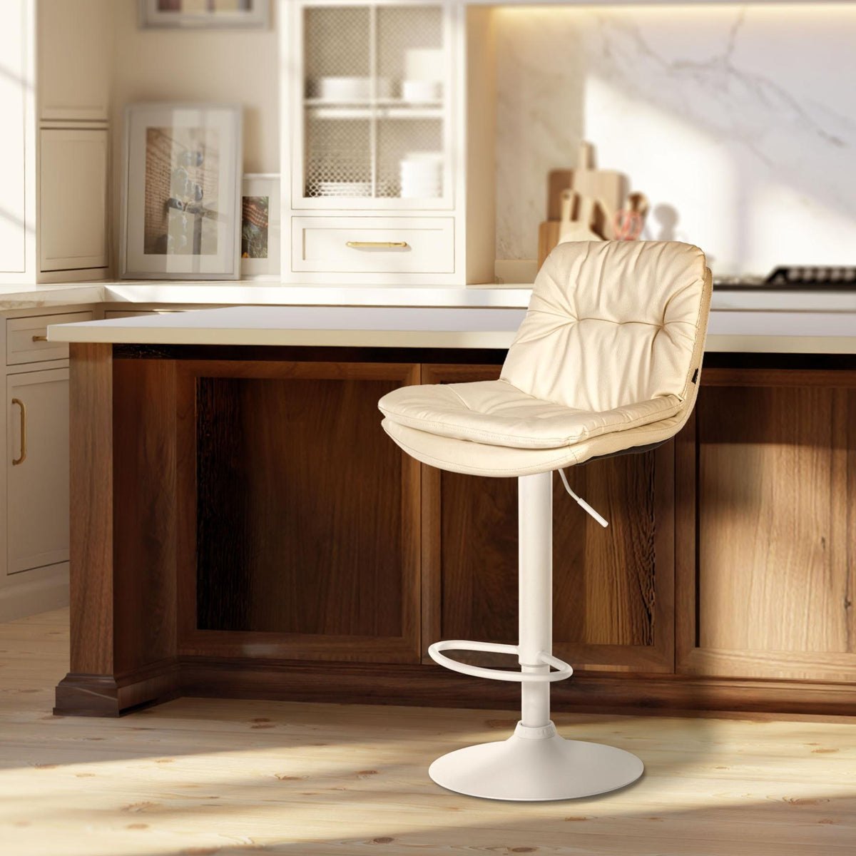 Barkruk Laurel kunstleer creme,Metaal mat wit creme