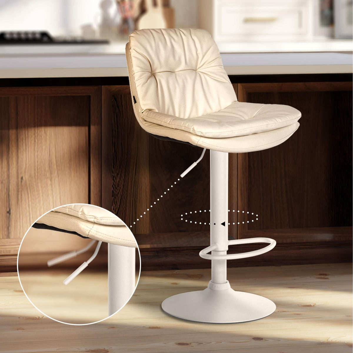 Barkruk Laurel kunstleer creme,Metaal mat wit creme