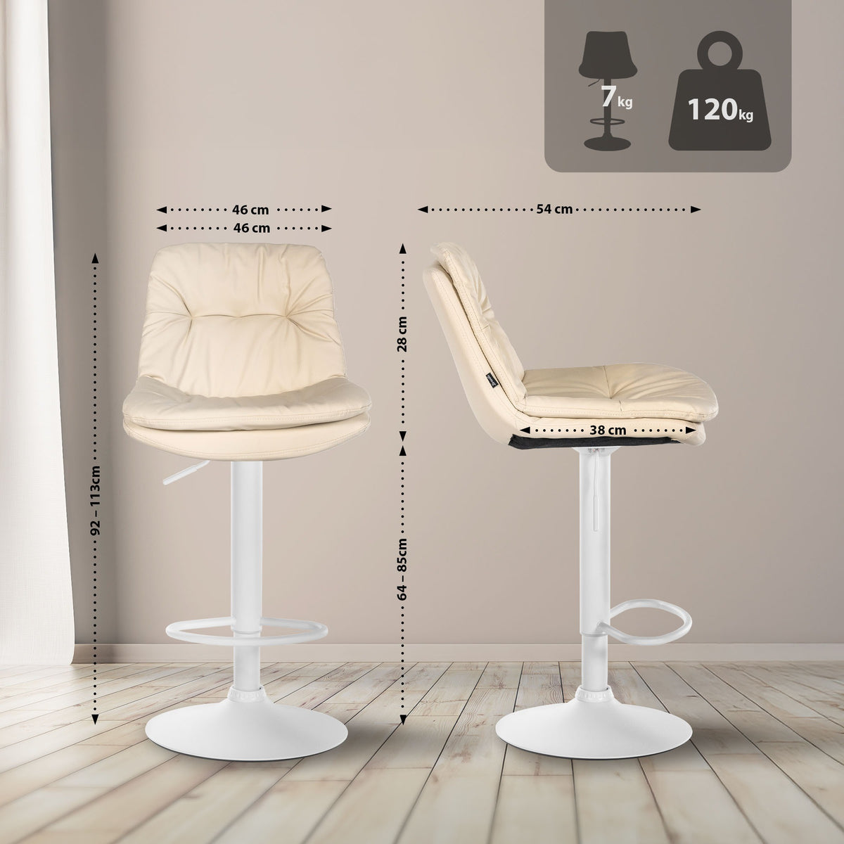 Barkruk Laurel kunstleer creme,Metaal mat wit creme