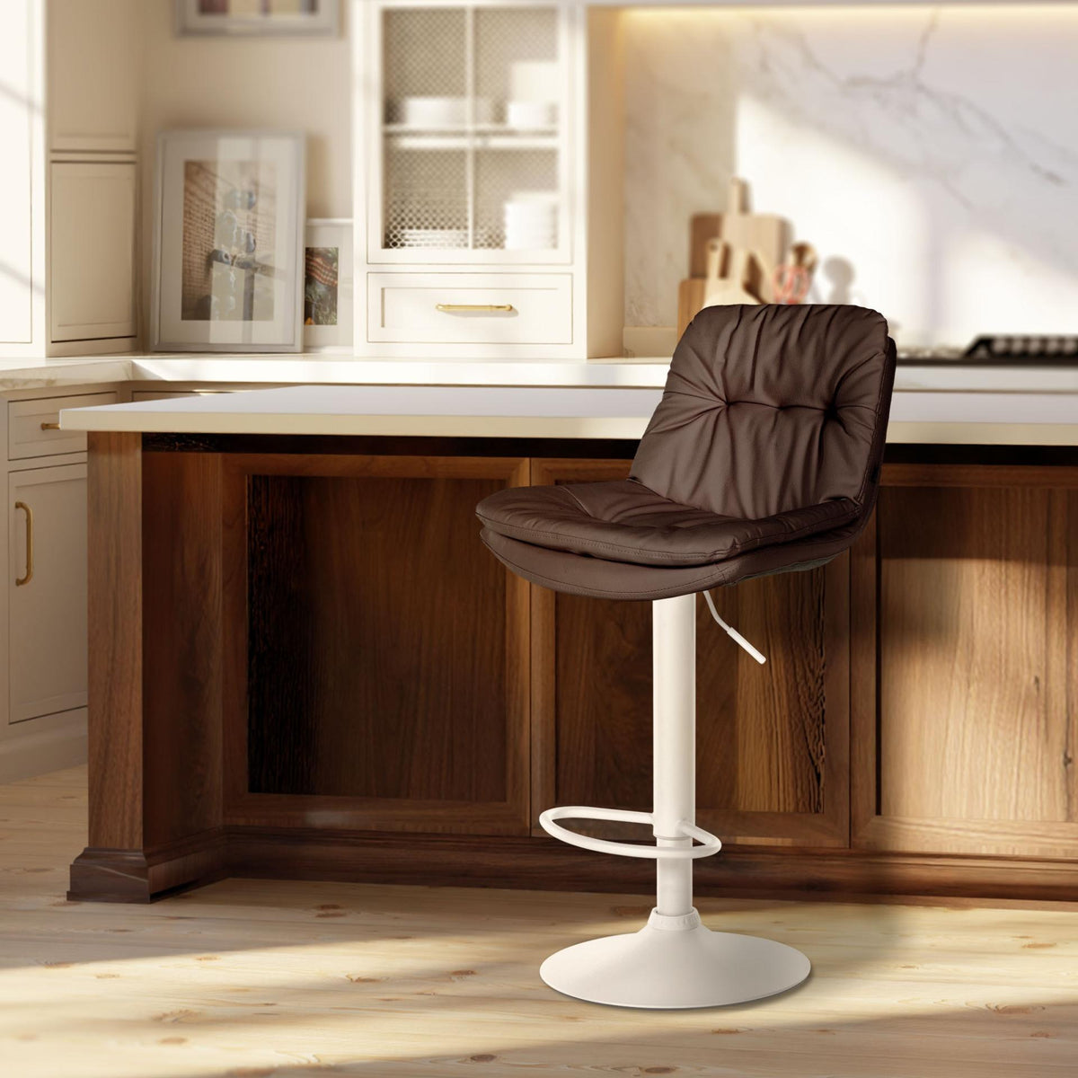 Barkruk Laurel kunstleer bruin,Metaal mat wit braun