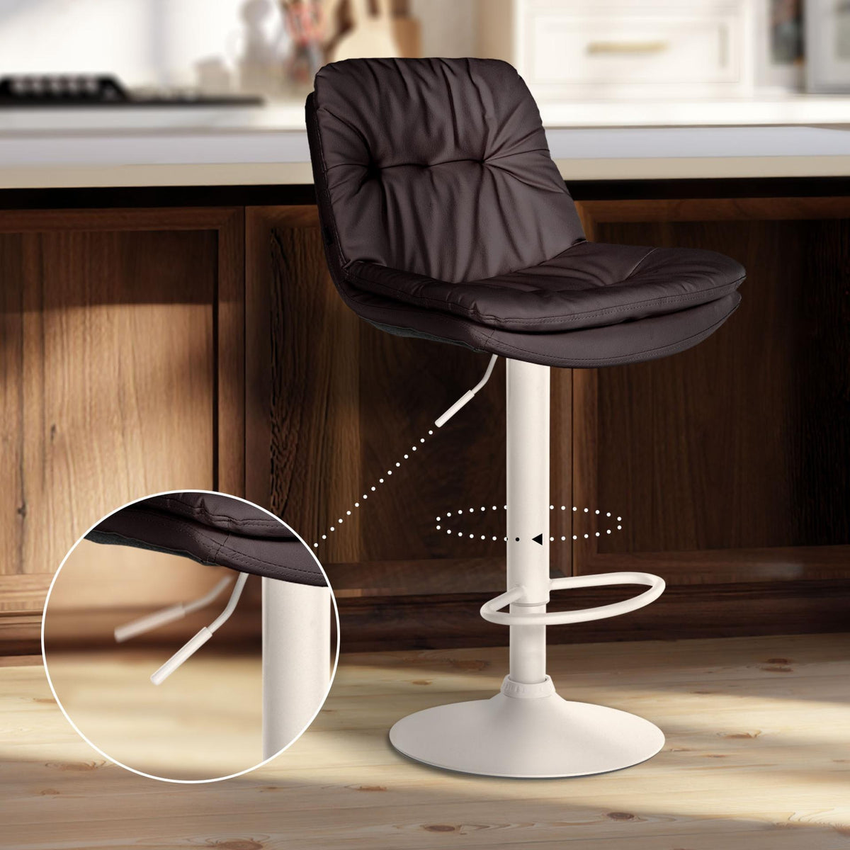 Barkruk Laurel kunstleer bruin,Metaal mat wit braun