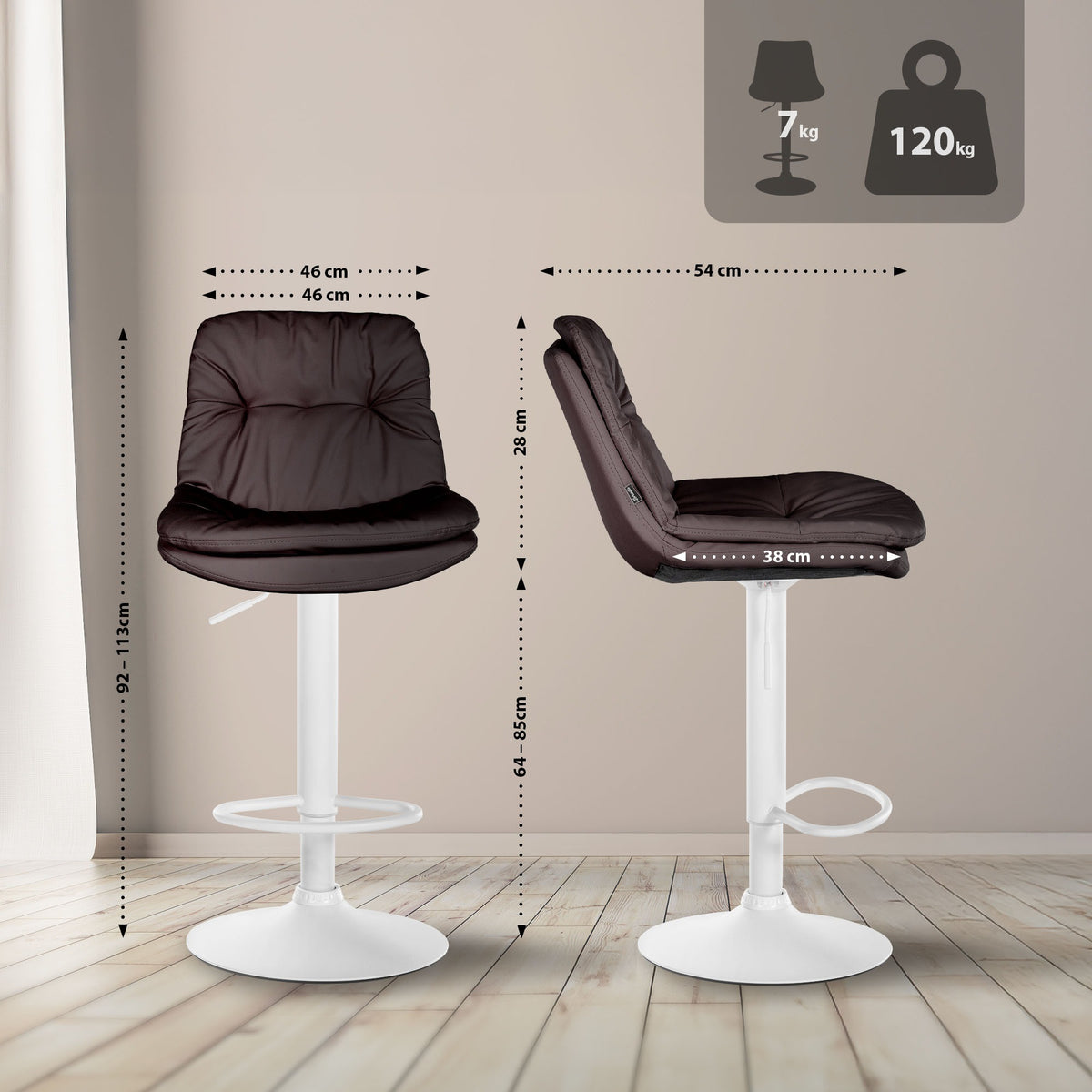 Barkruk Laurel kunstleer bruin,Metaal mat wit braun