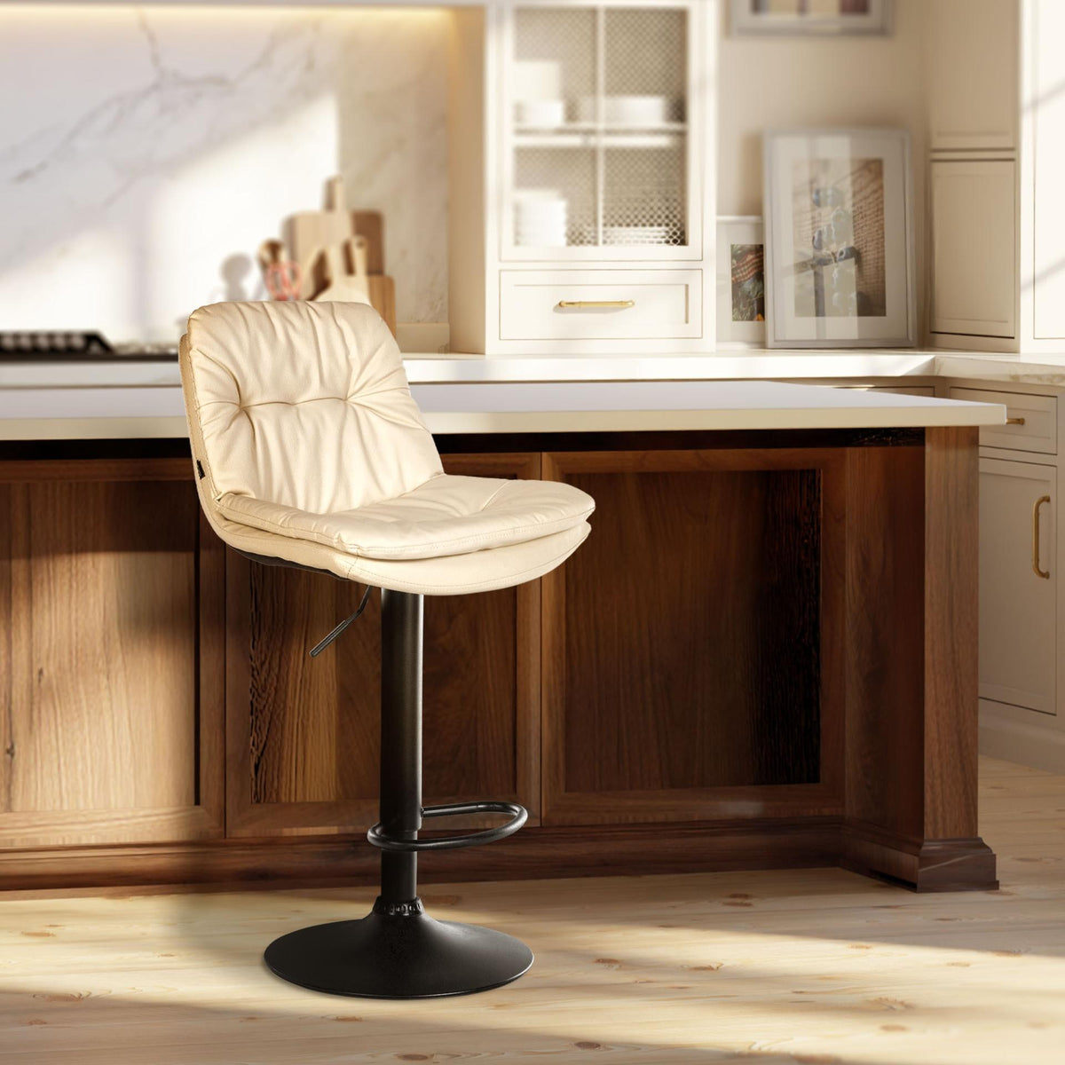 Barkruk Laurel kunstleer creme,Metaal mat zwart creme