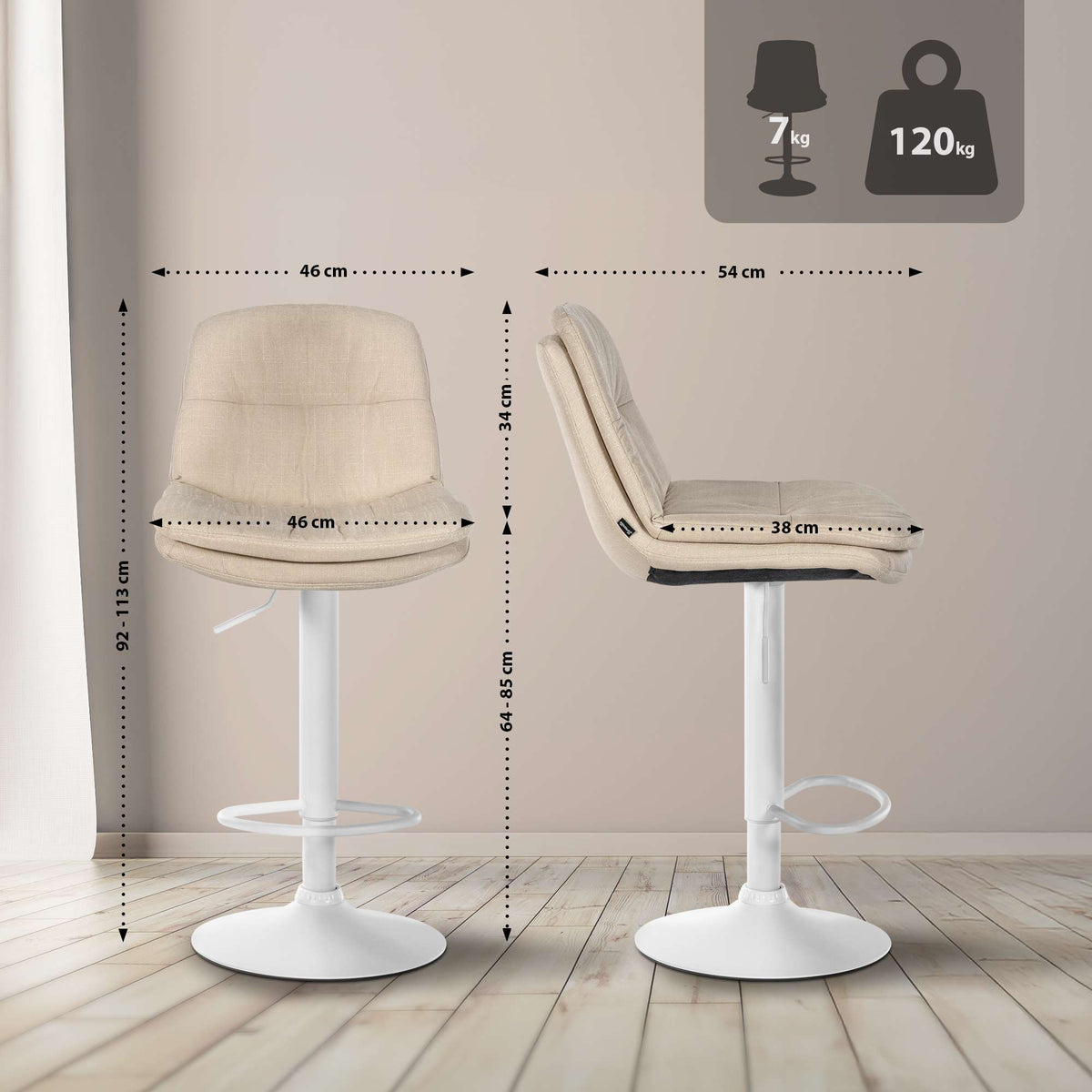 Barkruk Laurel stof creme,Metaal mat wit creme