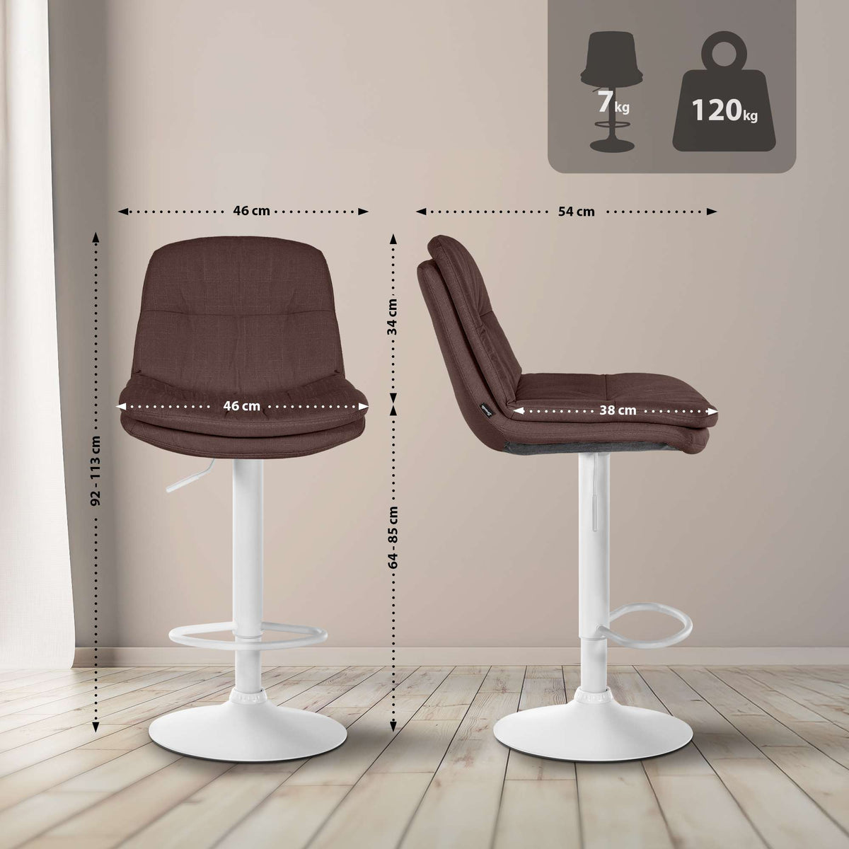 Barkruk Laurel stof bruin,Metaal mat wit braun