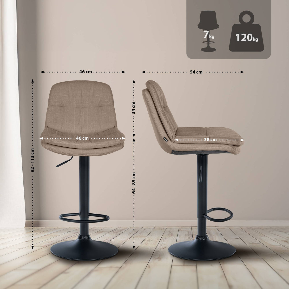 Barkruk Laurel stof taupe,Metaal mat zwart taupe