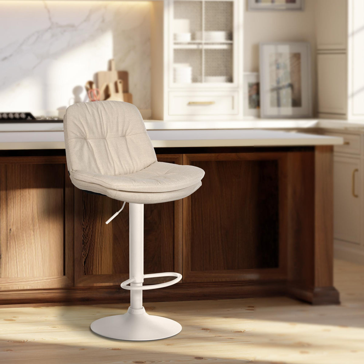 Barkruk Laurel stof creme,Metaal mat wit creme