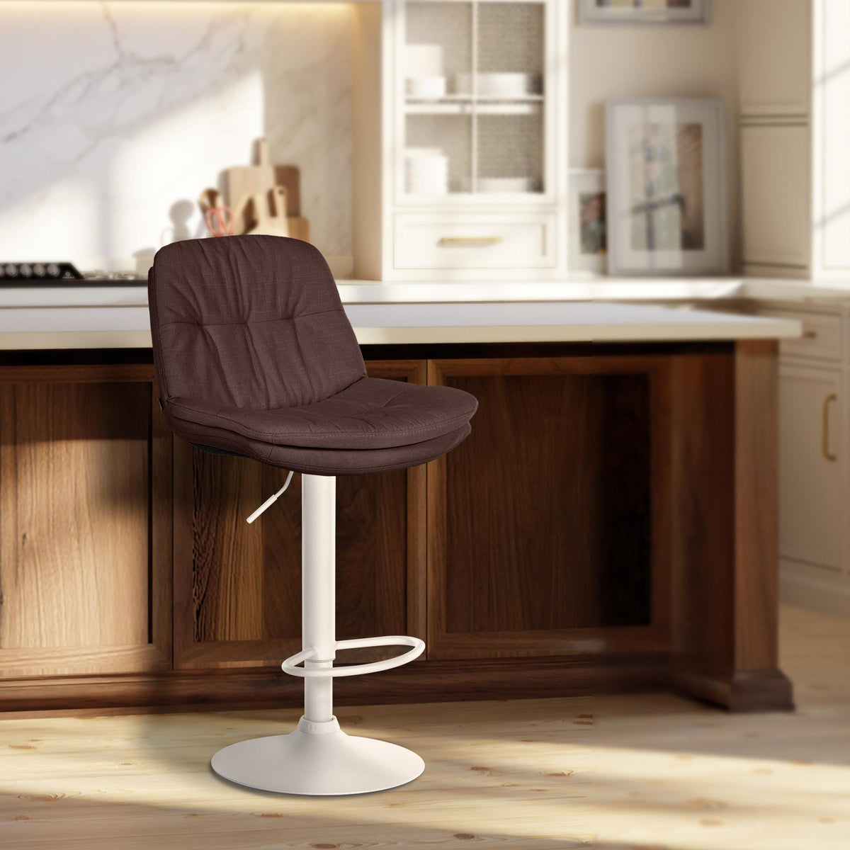 Barkruk Laurel stof bruin,Metaal mat wit braun