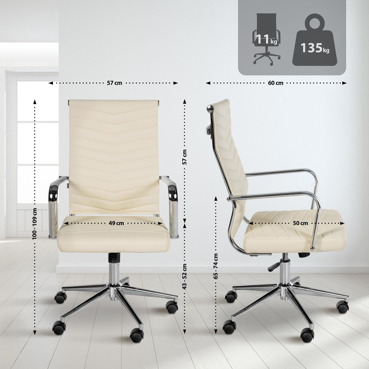 Bureaustoel Canby kunstleer creme creme