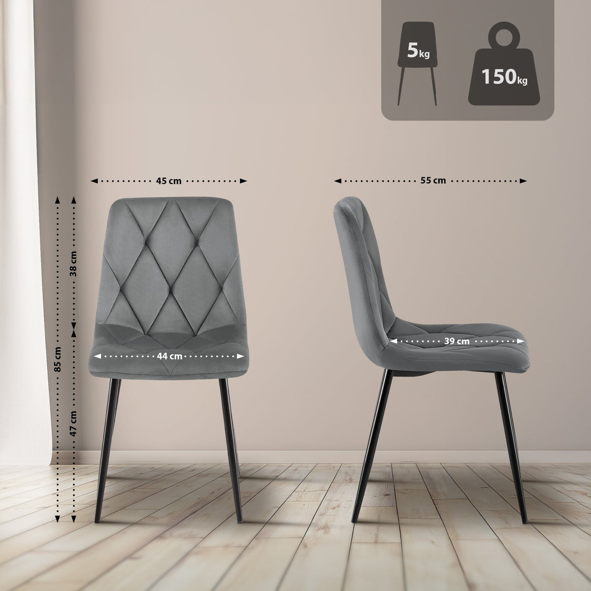 Set van 2 Eetkamerstoelen Clairton donkergrijs,Fluweel dunkelgrau