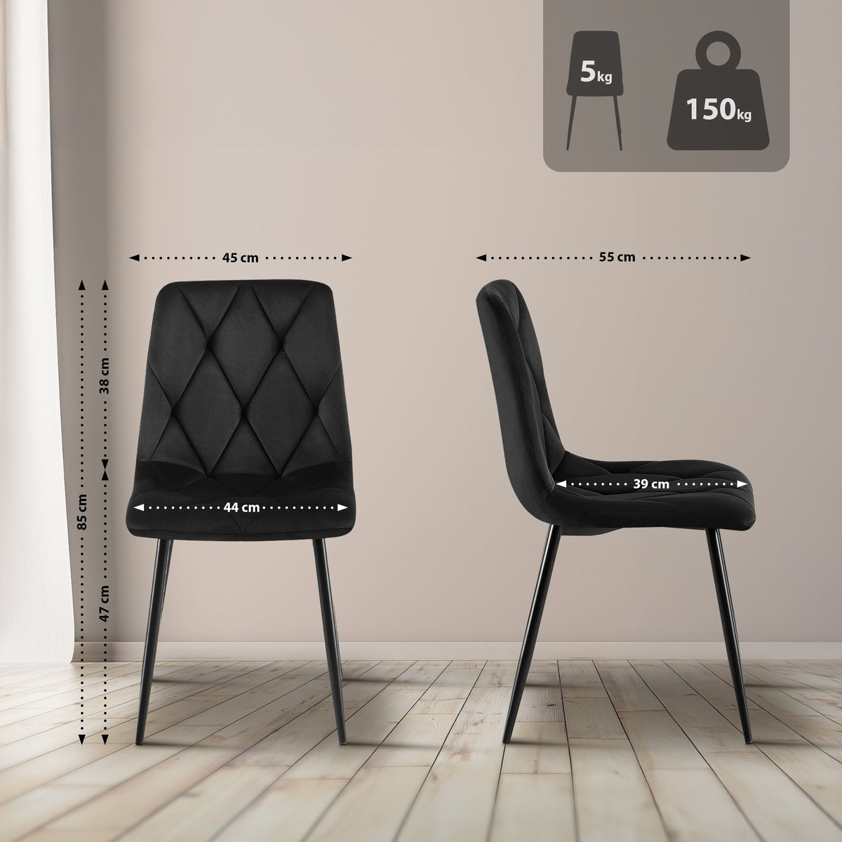 Set van 2 Eetkamerstoelen Clairton zwart,Fluweel schwarz