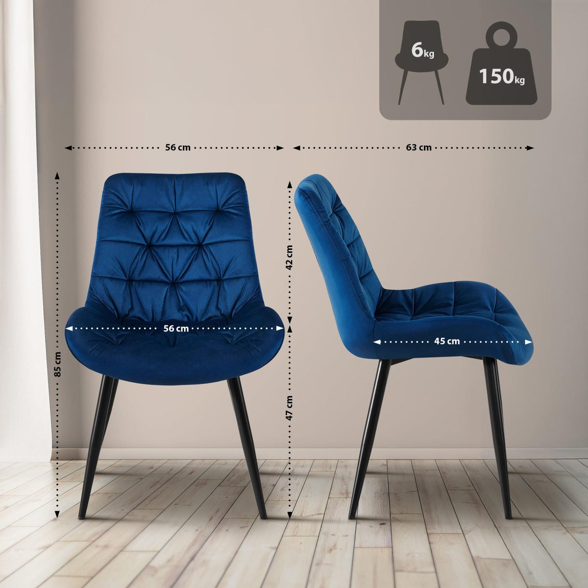 Set van 2 Eetkamerstoelen Rossford donkerblauw dunkelblau