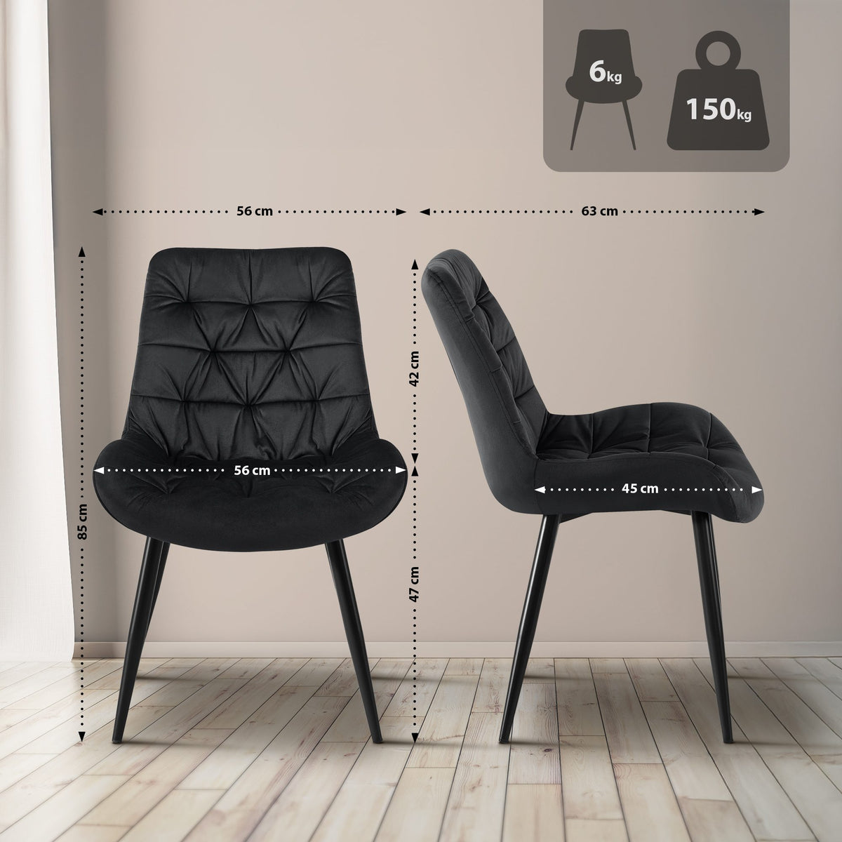 Set van 2 Eetkamerstoelen Rossford zwart schwarz