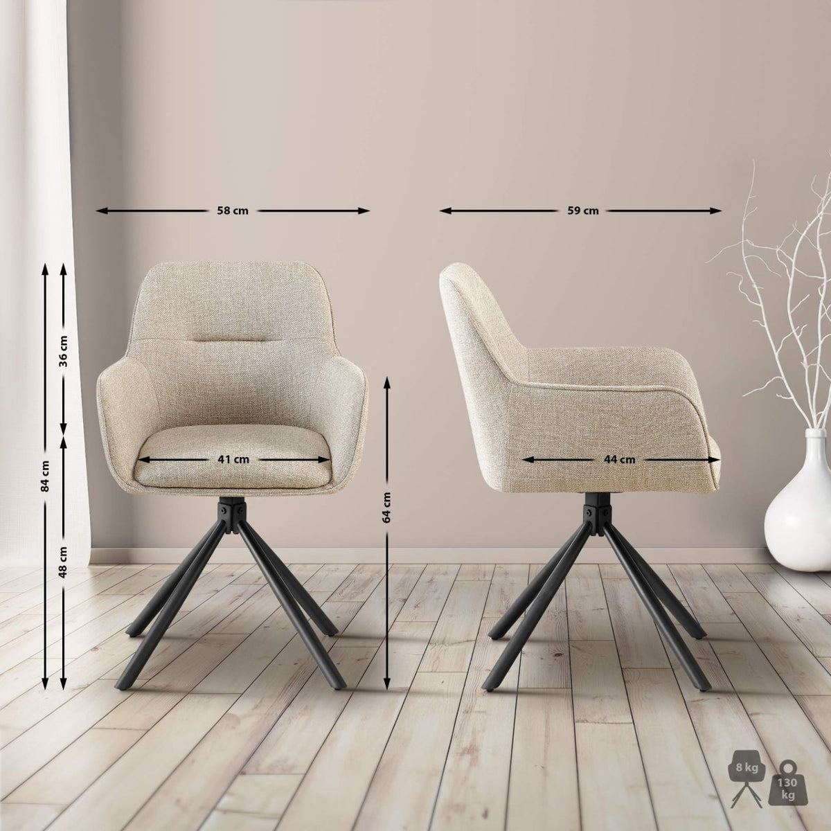Set van 2 Eetkamerstoelen Tipton taupe taupe