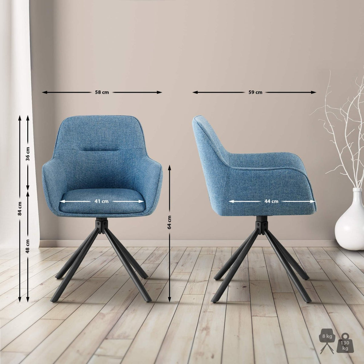 Set van 2 Eetkamerstoelen Tipton blauw blau