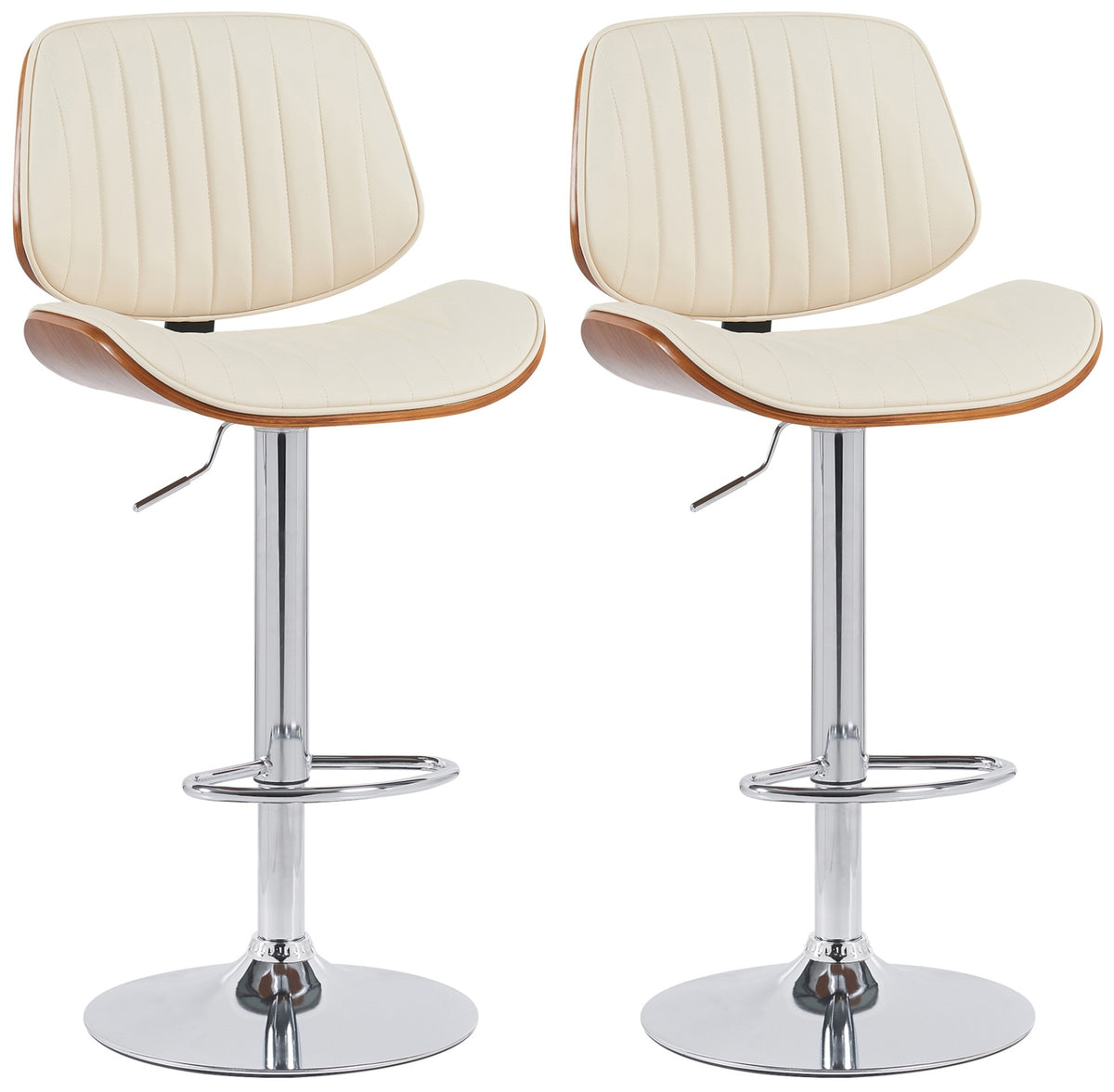 Set van 2 barkrukken Clawson kunstleer walnoot/creme,chroom walnuss/creme