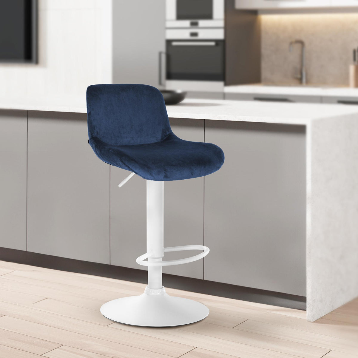 Set van 2 barkrukken Solon Wit blauw,Fluweel blau