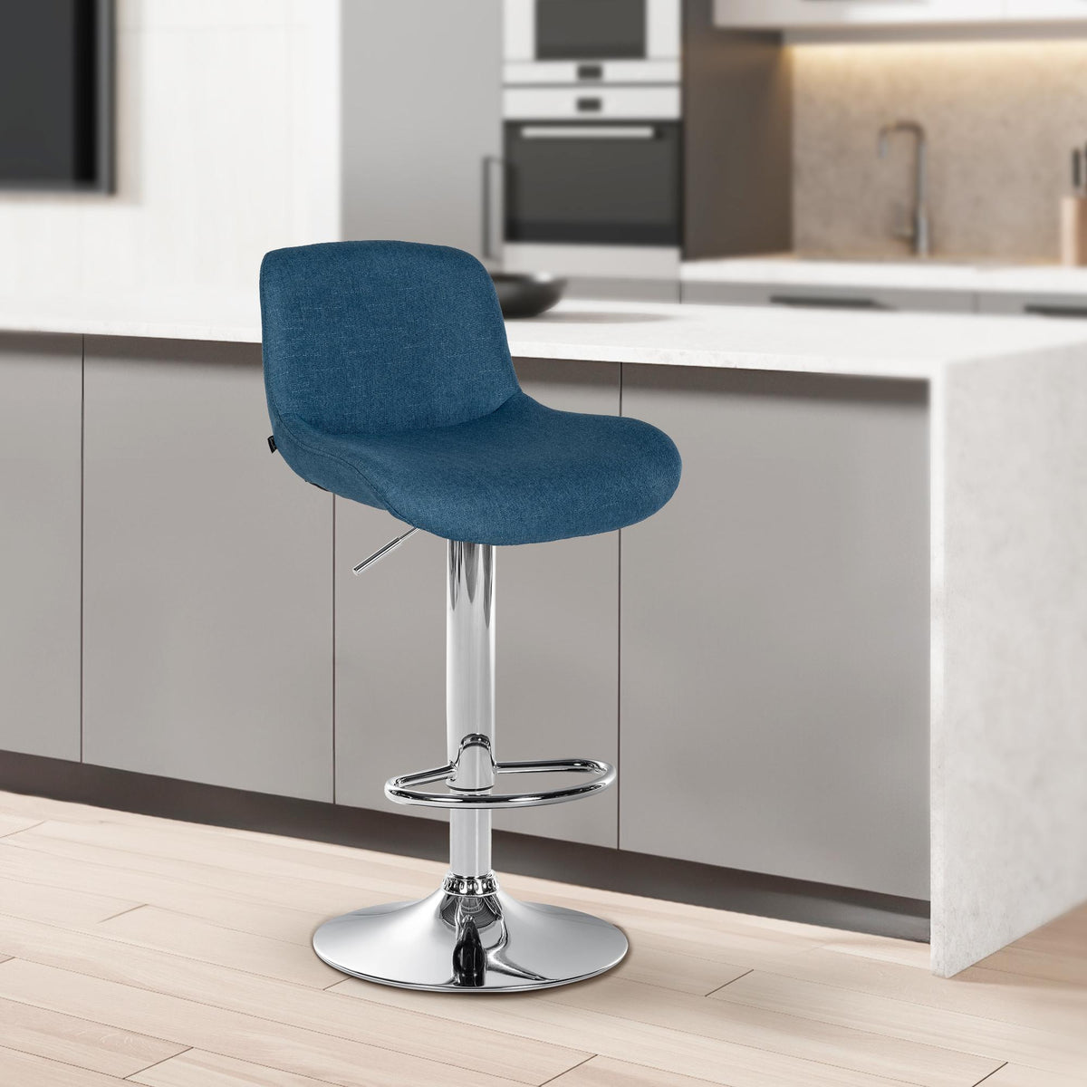 Set van 2 barkrukken Solon chroom blauw,Stof blau