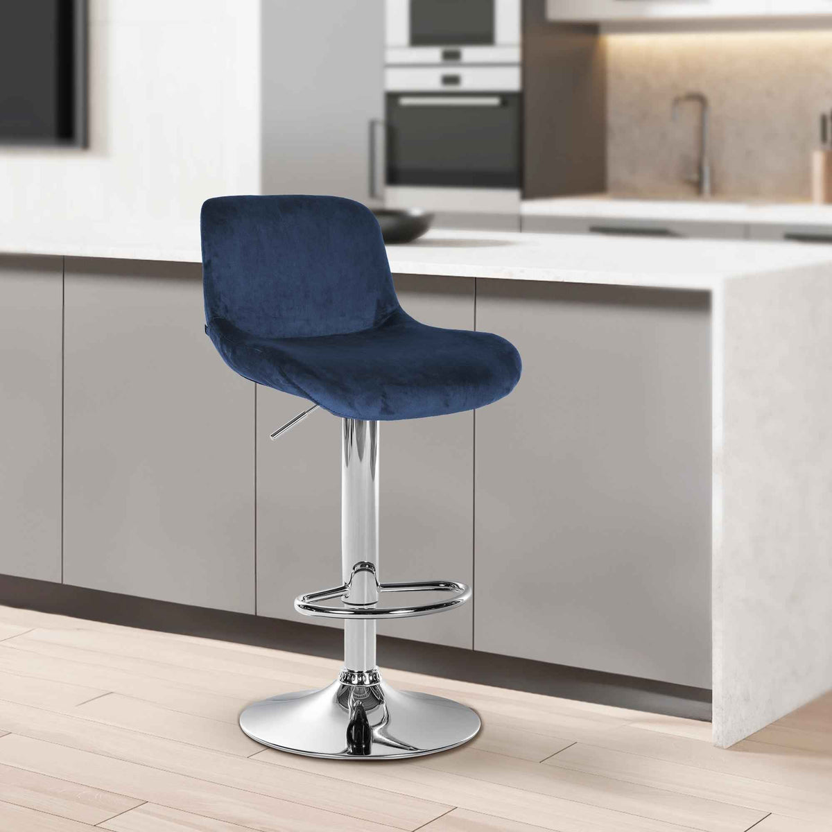 Set van 2 barkrukken Solon chroom blauw,Fluweel blau