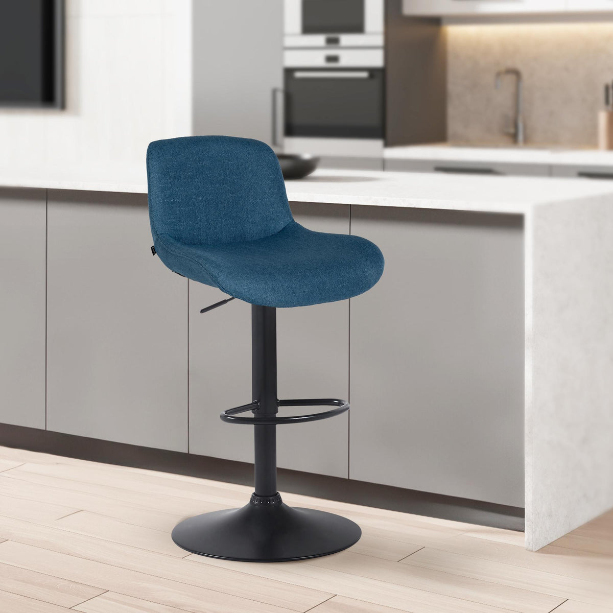 Set van 2 barkrukken Solon zwart blauw,Stof blau