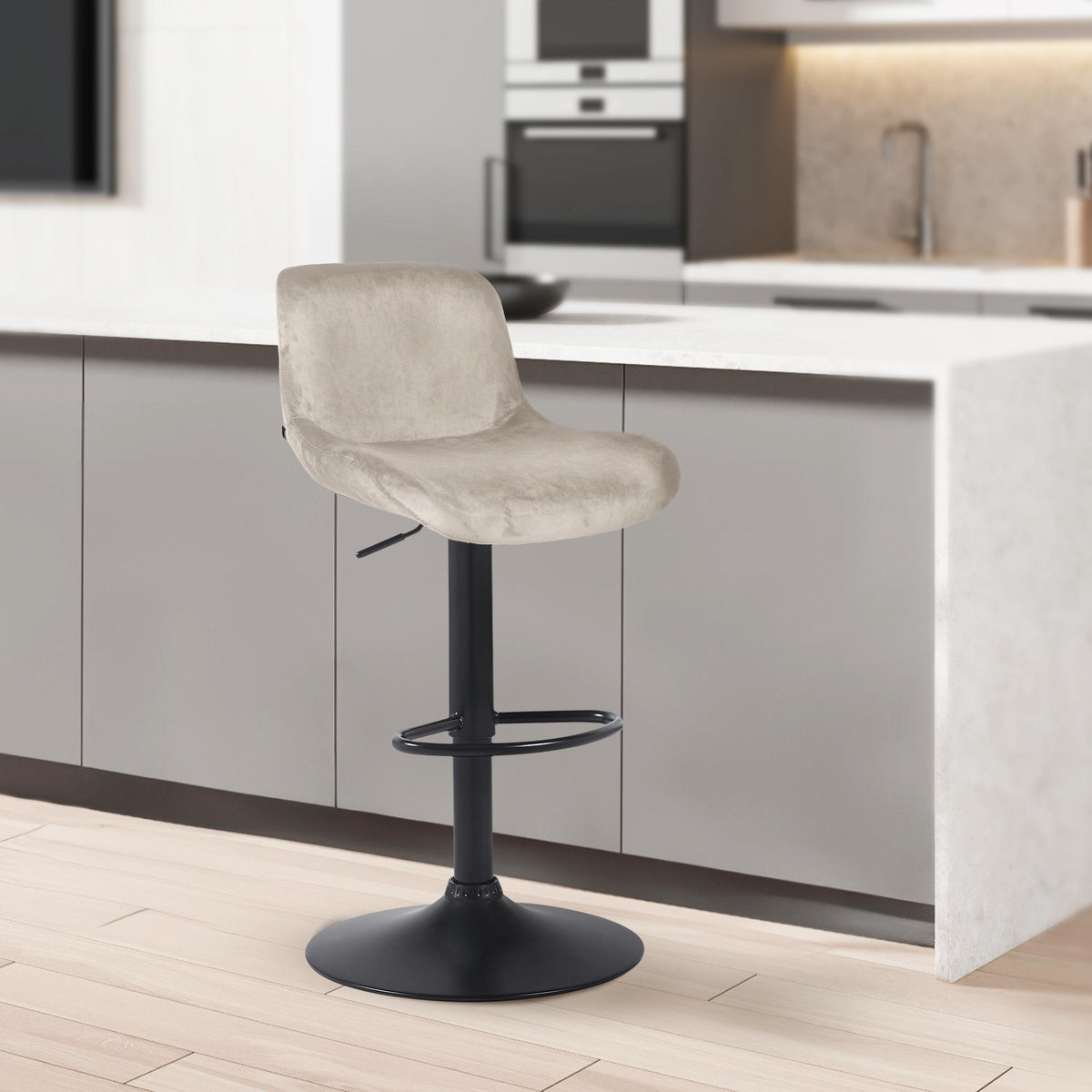 Set van 2 barkrukken Solon zwart creme,Fluweel creme