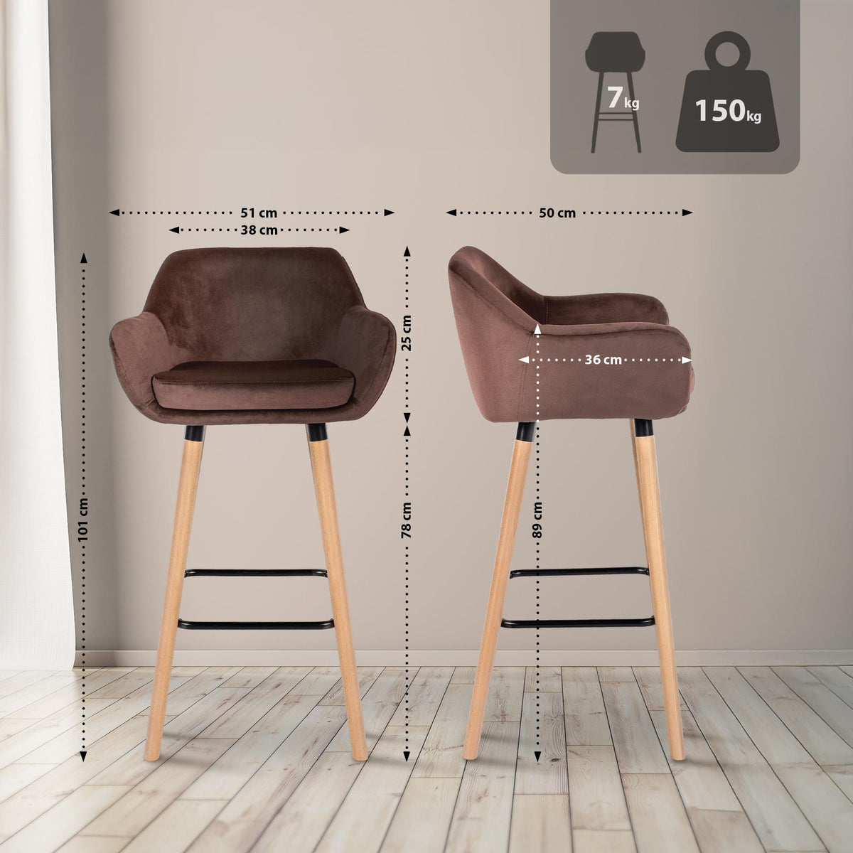 Barkruk Grant Fluweel koffie coffee