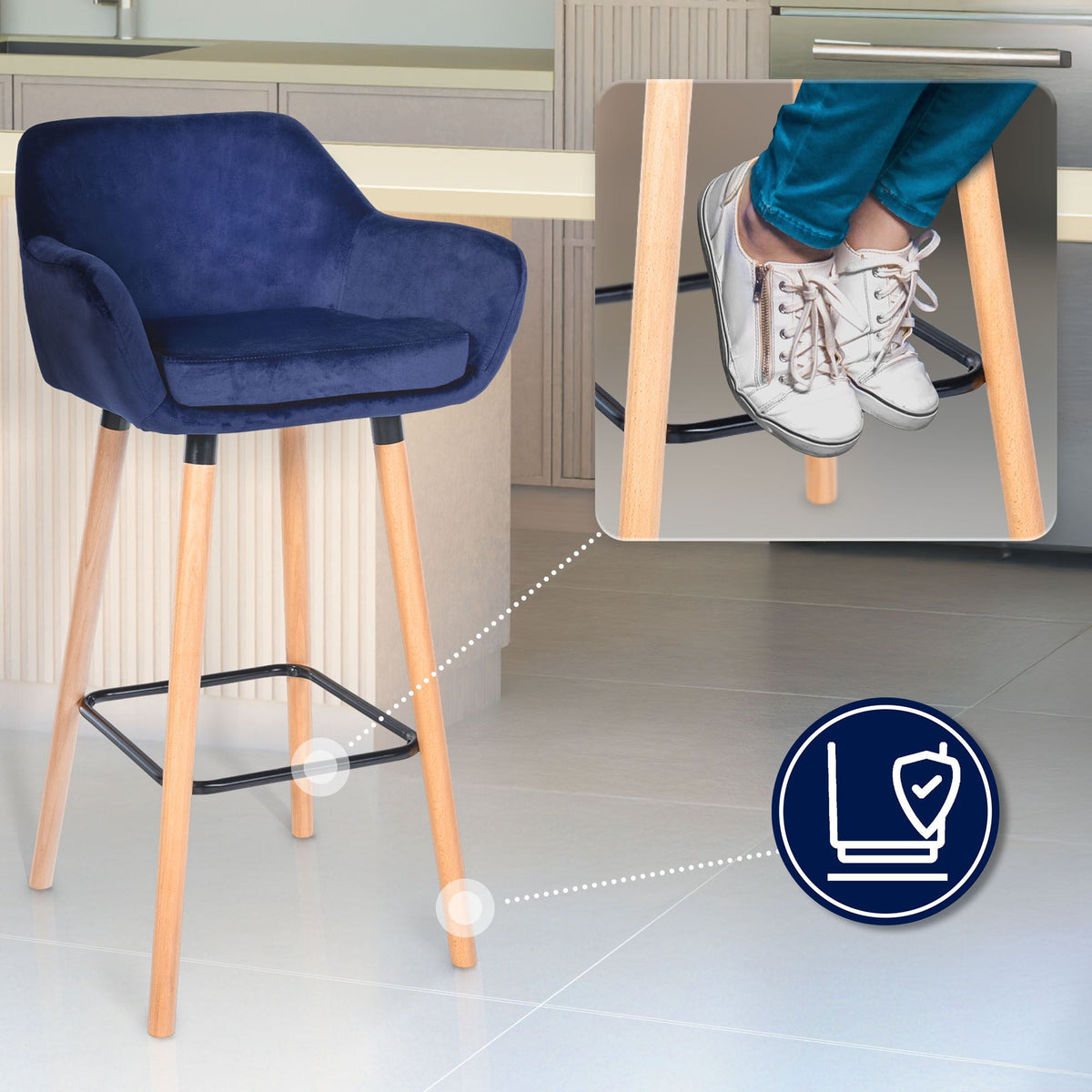 Set van 2 barkrukken Grant Fluweel donkerblauw dunkelblau