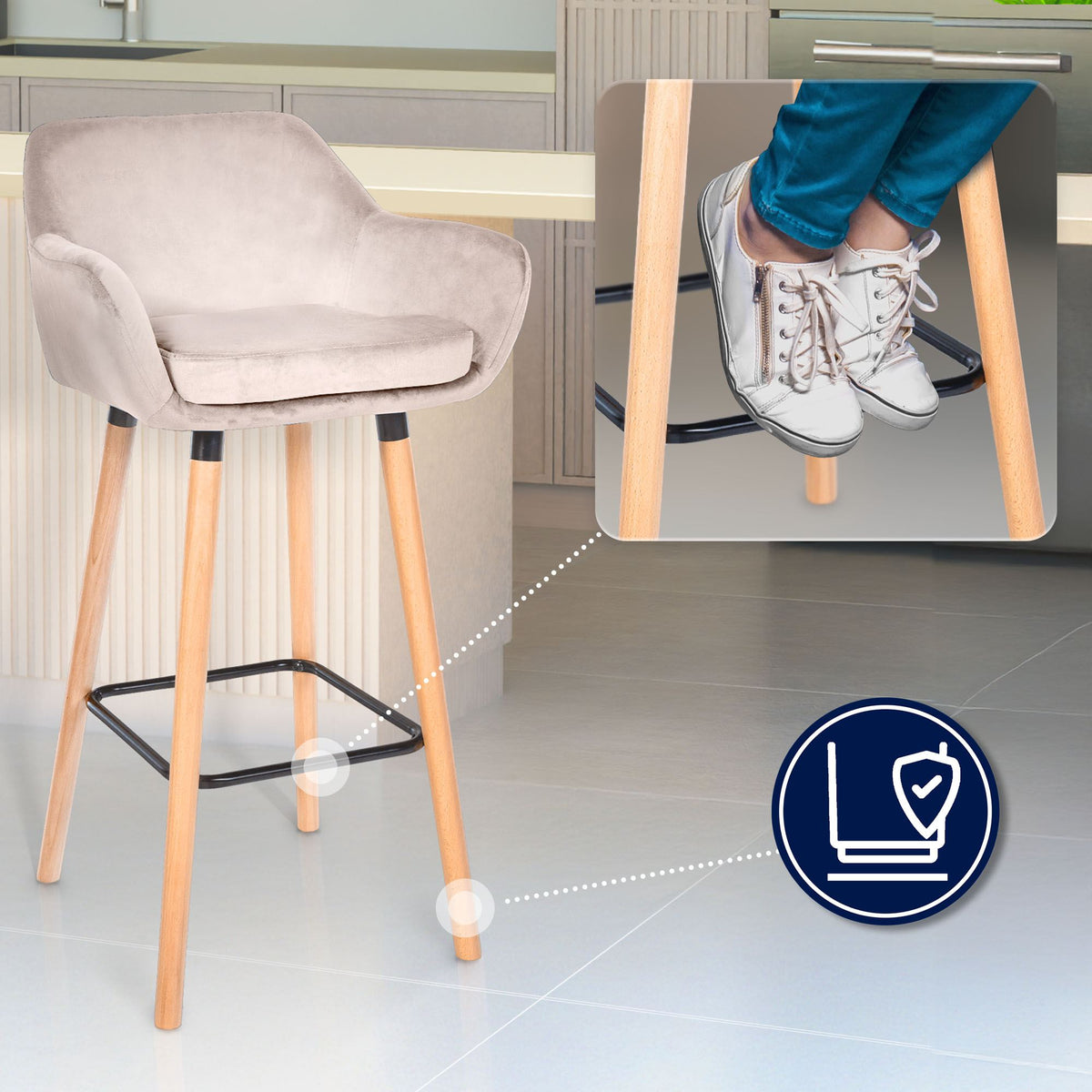Set van 2 barkrukken Grant Fluweel creme creme