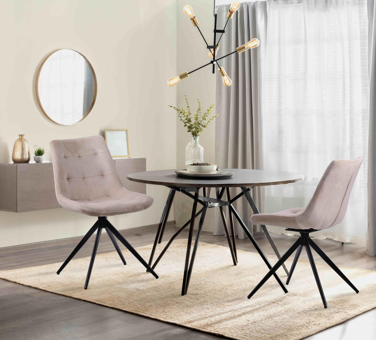 Set van 2 eetkamerstoelen Merna creme,Fluweel creme