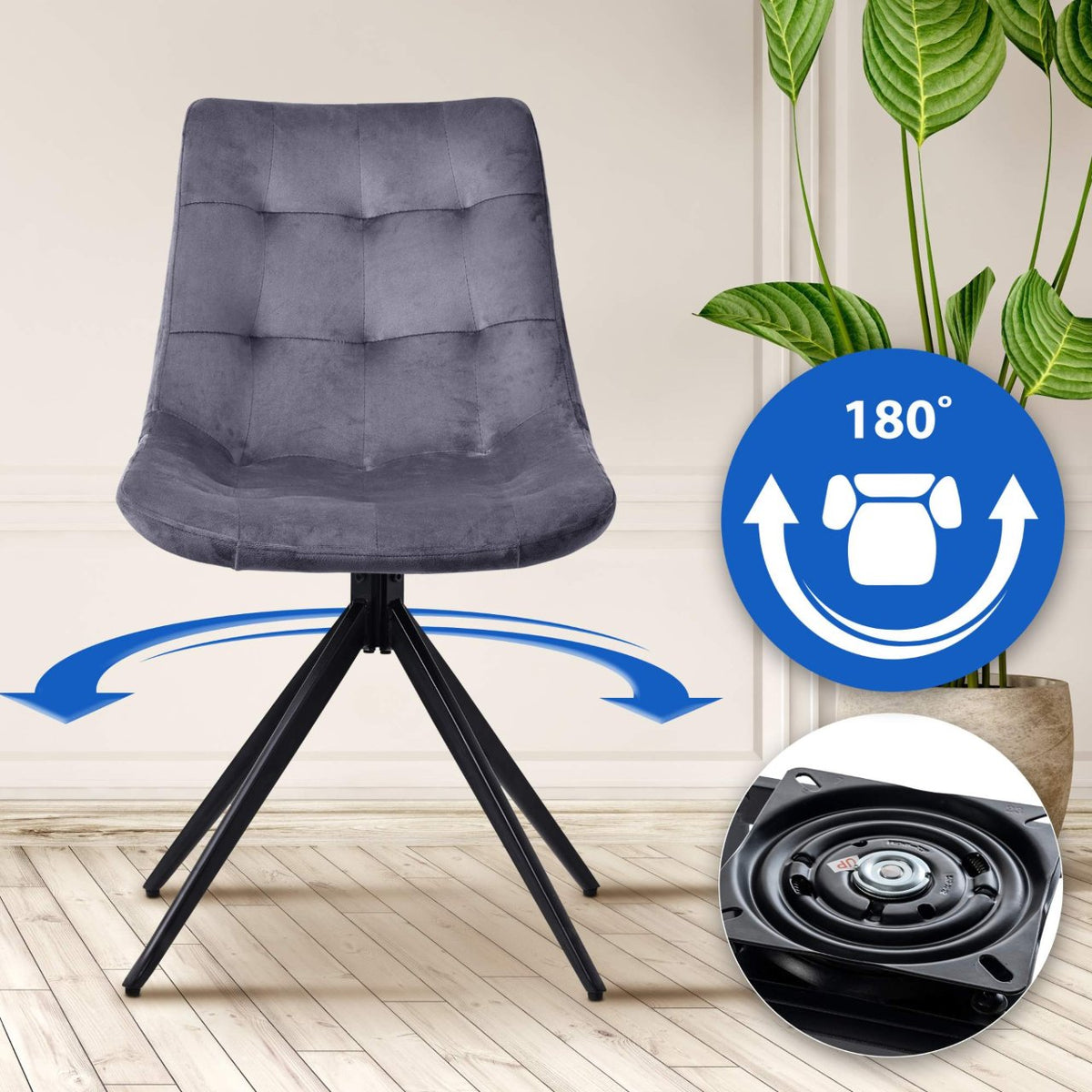 Set van 2 eetkamerstoelen Merna donkergrijs,Fluweel dunkelgrau